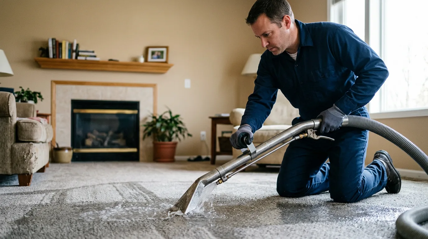 Water damage restoration technician working near Hartsburg, IL